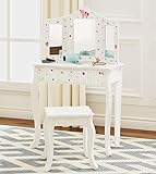 UTEX Pretend Play Kids Vanity Table and Chair Vanity Set with Mirror Makeup Dressing Table with Drawer, Play Vanity Set,White