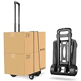 Folding Hand Truck Heavy Duty 155 lbs Loading Capacity 4 Wheel Solid Construction Compact and Lightweight Utility Cart for Luggage/Personal/Travel/Auto/Moving & Office Use Portable Fold Up Hand Cart