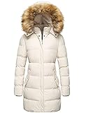 WenVen Women's Winter Thicken Puffer Coat Warm Jacket with Fur Hood (Beige, S)