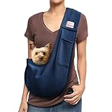 artisome Pet Dog Sling Carrier Reversible Adjustable Strap Travel Hand-Free Safe Bag Small Puppy Backpack(for 3-10 lbs, Dark Blue)