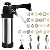 Cookie Press for Baking, Spritz Cookie Press, Stainless Steel Cookie Press Gun Kit with 13 Cookie Mold Discs and 8 Icing Tips for DIY Biscuit Maker and Decoration (Black)