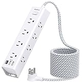 Surge Protector Power Strip - 10 FT Extension Cord, Power Strip with 12 Widely AC Outlet 3 USB, Flat Plug, Wall Mount Overload Protection, 1050J, Desk Charging Station for Home Office, ETL Listed