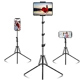 Ipad Tripod Stand, with 65 inch Height Adjustable iPad Stand Holder & iPad Floor Stand with 360° Rotating iPad Tripod Mount for iPad Pro, iPhone, Kindle, and All 4.5-12.9 Inch Tablets