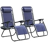 Homall Zero Gravity Chair Patio Folding Lawn Lounge Chairs Outdoor Lounge Gravity Chair Camp Reclining Lounge Chair with Cup Holder Pillows for Poolside Backyard and Beach Set of 2 (Blue)