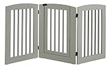 BarkWood Freestanding Wood Pet Gate - 3 Panel Expansion - with Walk-Thru Door - Large - 36'H - Grey Finish