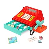 Battat – Toy Cash Register For Kids, Toddlers – 49Pc Register With Toy Money, Credit Card, Scanner– Pretend Play Toy – 3 Years + – Red Calculating Cash Register With Scanner