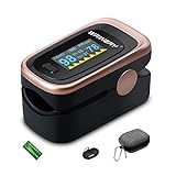 WRINERY Pulse Oximeter Fingertip, Oxygen/ O2 Saturation Monitor, OLED Portable Oximetry with Batteries, Lanyard (Rose gold-black)