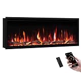 PuraFlame Herman 50 Inch Smart Linear Electric Fireplace - Premium Flame with 9 Colors, Clean Design, Recessed in-Wall or Wall-Mount or Free Standing, Compatible with Alexa and Google Assistant