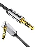 UGREEN 3.5mm Audio Cable Stereo Aux Cord 90 Degree Right Angle, Compatible with Beats iPhone iPod iPad Tablets Speakers 24K Gold Plated Male to Male Black 1.5FT