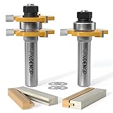 XDENGP Professional 2 PCS Tongue and Groove Router Bit Set 1/2 Inch Shank, 3 Teeth T Shape Wood Milling Cutter Woodworking Tools, Matched Oak Hardwood Floor Wainscoting Boards Joinery Router Bit