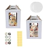 CouSweoArt Tall Cake Box, Tall Cake Box for Tier Cakes with Window,2 Packs Tiered Cake Box 12x12x14 inch for Birthday, Wedding, Party, Picnic with Cake Board and Stickers