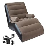 KAERMU Inflatable Deck Chair with Air Pump, Foldable Lounge Chair for Bedroom and Living Room, Indoor Sofa Lounge with Handrails(Brown)