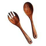 KALINCO Wooden Acacia Salad Servers with Salad Spoon and Fork Set Cooking Utensils for Kitchen (Natural Handmade Cookware) (salad servers)