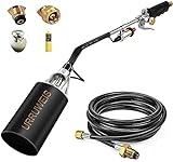 Propane Weed Torch Burner, High Output 600,000 BTU Heavy Duty Blow Torch, With Tank Converter, One-Push Electronic Button Igniter, 6.6 ft Hose Flamethrower, for Weed Burning, Melting Ice Snow