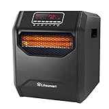 LifeSmart LifePro 1500 Watt High Power 3 Mode Programmable Space Heater with 6 Quartz Infrared Element, Remote, and Digital Display for Large Room, Black
