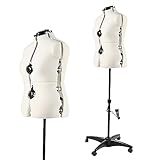 PDM WORLDWIDE Beige Adjustable Dress Form Mannequin for Sewing Female Size 12-18, Pinnable Model Body with 13 Dials, Detachable Casters, 42.5'-60' Height Range for Clothing Display, Medium to Large