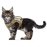 Tactical Cat Harness for Walking Escape Proof, Soft Mesh Adjustable Pet Vest Harness for Large Cat,Small Dog (L, Khaki)