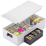 Cash Box Money Organizer - 15” x 7.5” x 4” Cashbox 5 Compartments Drawer Tray - Bills and Coin Slot with Combination Lock for POS Register, Kiosk, Retail, Personal and Business Use, White