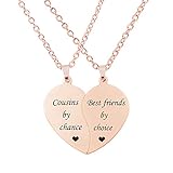 MJartoria BFF Necklace for 2-Split Valentine Heart Necklace Together Forever Never Apart Best Friends Pendant Friendship Necklace Set of 2 Gifts for Her(Rose Gold-Cousins by chance)