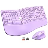 MEETION Ergonomic Wireless Keyboard and Mouse, Ergo Keyboard with Vertical Mouse, Split Keyboard Cushioned Wrist Palm Rest Natural Typing Rechargeable Full Size, Windows/Mac/Computer/Laptop,Purple