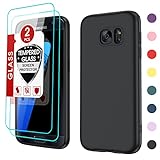LeYi for Samsung S7 Phone Case: Galaxy S7 Case with 2 Pack Tempered Glass Screen Protector for Women Men, Liquid Silicone Slim Gel Rubber Protective Case Cover for S7 Samsung 5G, Black