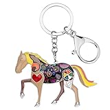 Enamel Metal Horse Key chains For Women Girls Gifts Car Purse Animal Pendant Charms toy (Brwon)