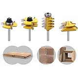 ROOCBIT 45 Degree Lock Miter Router Bit & T Shape Tongue and Groove Router Bit & Finger Joint Router Bit 1/4 Inch Shank Woodworking Milling Cutter Tool 4-Piece Set