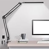 LED Desk Lamp with Clamp, Swing Arm Desk lamp, Adjustable Desk Light Eye-Care Table Light, 3 Color Modes, 10-Level Dimmer, Eye-Caring Desk Lamps for Home Office, Study, Reading, Dorms, Studios