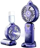 Portable Handheld Misting Fan,Rechargeable Travel Mister Fan, 3000mAh Battery Operated Personal Fan with Mist, 5 Speeds,LED Display,90°Foldable Cooling Fan for Camping Outdoor, Home, Office Purple