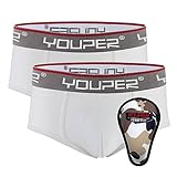Youper 2 Pack Youth Brief with Soft Protective Athletic Cup, Youth Compression Underwear for Baseball & Football (Medium, White)