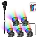 CREPOW RGB Pond Lights, Super Bright LED Underwater Submersible Colorful Landscape Spotlights, 98ft Remote Control IP68 Waterproof Fountain Lights for Fish Aquarium Tank Garden Yard Pool (Set of 5)