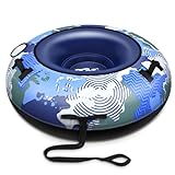 Snow Tube, Heavy Duty Inflatable Snow Tube for Toddler/Kids and Adults, Thick Cold-Resistant Material with Tow Strap and Reinforced Handles, Winter Toys for Outdoor Snow Sledding (47' w/Cover)