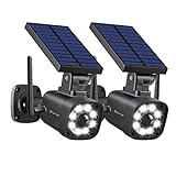 Techage SL669, Solar Battery Powered, Fake Security Camera, Dummy Cameras, Motion-Activated Floodlights, Realistic Look, Easy to Install, IP66 Waterproof, Warning Sticker Included, Pack of 2(Black)
