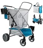 Strolee Large Wheeled Collapsible Beach Cart for Soft Sand, Fishing, Camping & Garden- Lightweight Rust-Free Aluminum Frame- Removable Personal Item Storage, X-L Capacity & Cooler Rack Pearl Blue