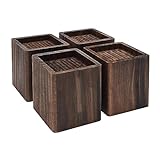 Bed Frame Riser -Furniture risers -4 Pack, 4 Inch Heavy Duty Wooden Furniture Riser- Handmade Rustic Pine Square Risers with Non-Slip Pads-, Furniture Lifters for Sofa Bed Frame Table Chair