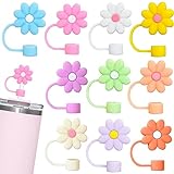 10pcs Silicone Flower Straw Toppers - Reusable Covers and Caps for 9-10mm Straws - Fits Stanley 30 & 40oz Cups