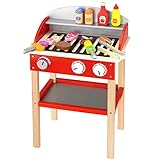 SPARK & WOW Grill Playset - Wooden Cooking Toy for Kids - 18 Different Foods and Utensils - Inspire BBQ Pretend Play and Imagination