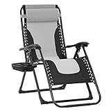 FDW Oversized Padded Zero Gravity Chair Lounge Chair Outdoor Patio Recliner with Cup Holder Adjustable Headrest for Patio Pool Deck Camping Support 380lbs (1, Grey)