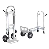VEVOR Aluminum Convertible Hand Truck, 2 in 1 Design 800 Lbs Capacity, Heavy Duty Industrial Collapsible cart, Dolly Cart with Rubber Wheels for Transport and Moving in Warehouse, Supermarket, Garden
