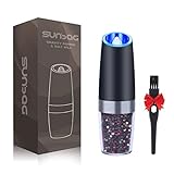 Sunbag Gravity Electric Salt and Pepper Grinder,Battery Operated Automatic Salt and Pepper Mill - Blue LED Light,Adjustable Coarseness,One Handed Operation