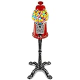 Gumball Bubble Machine - 15 Inch Candy Dispenser with Stand for 0.62 Inch - Heavy Duty Red Metal with Large Glass Bowl - Easy Twist-Off Refill - Free or Coin Operated - by The Candery