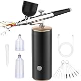 Cordless Airbrush Kit, Airbrush Kit with 0.3mm Tip, Handheld Rechargeable Air Brush with Compressor for Makeup, Nailart, Painting, Cake, Cookie, Model