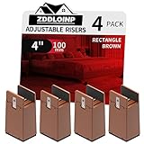 ZDDLOINP Bed Risers with Adjustable Screw Clamp, Fits Foot Thickness of Bed from 0 to 1.5 Inch, Elevation in Heights 4 Inch Heavy Duty Risers for Sofa Desk Table Cabinet Supports (4Pack, Brown)