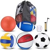 Libima 6 Pcs Multi Sport Ball Set Official Size Football, Basketball, Soccer, Volleyball, Playground Ball, Baseball with Sports Equipment Bag Pump for Kid Teen Adult (Multi Style)