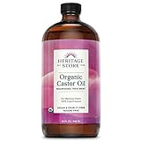 Heritage Store Organic Castor Oil, Nourishing Hair Treatment, Deep Hydration for Healthy Hair Care, Skin Care, Eyelashes & Brows, Castor Oil Packs, Cold Pressed, Hexane Free, Vegan, Cruelty Free 32oz