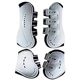 Wandrola Horse Boots Open Front Jumping Tendon Sport Boots, Hind Fetlock Boots, Secure Leg Protection, Classic Breathable Equine Supplies, Set of 4 (L, White)