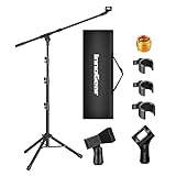 InnoGear Microphone Stand, Tripod Boom Arm Floor Mic Stand Height Adjustable Heavy Duty with Carrying Bag 2 Mic Clips 3/8' to 5/8' Adapter for Singing Podcast for Blue Yeti Shure SM58 SM48 Samson Q2U