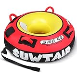 SUWTAIR Snow Tubes for Sledding Heavy Duty&Inflatable Sled w/1m Tow Rope Pull Behind ATV&Cushion&Cover,Snow Toys for Adults (Red/Yellow)