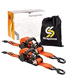 Strapinno  2PCs Retractable Ratchet Tie-Down Straps,5,000 lbs Breaking Strength - 2 in x 12 ft Heavy Duty Ratchet Strap with Safety Lock S Hooks for Motorcycles, ATVs, UTVs, Lawn Equipment & Cargo