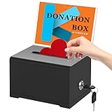 KYODOLED Black Donation Box with Lock,Ballot Box with Sign Holder,Suggestion Box Storage Container for Voting, Raffle Box,Tip Jar 6.2' x 4.6' x 4.0'